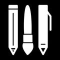 Pen, brush and pencil vector icon. Black and white illustration of set of ballpen. Solid linear school tools icon. Royalty Free Stock Photo