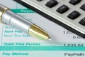 Pen,calculator and payslip Royalty Free Stock Photo