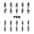 pen character pencil school icons set vector Royalty Free Stock Photo