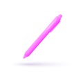 Pen 3d in cartoon style. Icon for paper design. Minimal cartoon style simple ballpoint mechanical pink pen 3D icon