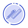 Pen, Desk, Organizer, Pencil, Ruler, Supplies Blue Dotted Line Line Icon Royalty Free Stock Photo