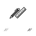 Pen, Desk, Organizer, Pencil, Ruler, Supplies Bold and thin black line icon set Royalty Free Stock Photo