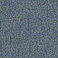 Pen drawing branches and leaves motif seamless repeat pattern dark blue background