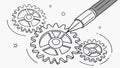 Pen drawing gears, technical illustration and mechanical design process. Vector Design, Generative AI Royalty Free Stock Photo