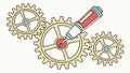 Pen drawing gears, technical writing and mechanical illustration process. Vector Design, Generative AI