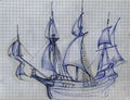 Pen drawing of sailing ship Royalty Free Stock Photo