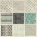 Pen Drawing Seamless Patterns on Crumpled Paper Royalty Free Stock Photo