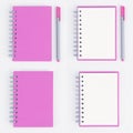 4 Pen and Face purple notebook on tablecloth Royalty Free Stock Photo