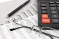 Pen, glasses and calculator Royalty Free Stock Photo