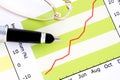 Pen and Glasses on Positive Earning Graph Royalty Free Stock Photo