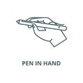 Pen in hand vector line icon, linear concept, outline sign, symbol Royalty Free Stock Photo