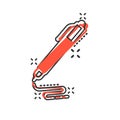 Pen icon in comic style. Ballpoint vector cartoon illustration on white isolated background. Office stationery splash effect