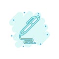 Pen icon in comic style. Ballpoint vector cartoon illustration on white isolated background. Office stationery splash effect