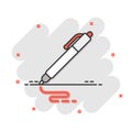 Pen icon in comic style. Ballpoint vector cartoon illustration on white isolated background. Office stationery splash effect Royalty Free Stock Photo