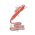 Pen icon in comic style. Ballpoint vector cartoon illustration on white isolated background. Office stationery splash effect Royalty Free Stock Photo