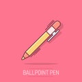 Pen icon in comic style. Highlighter vector cartoon illustration pictogram. Pen business concept splash effect