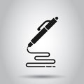 Pen icon in flat style. Ballpoint vector illustration on isolated background. Office stationery business concept
