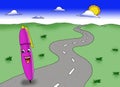 The pen illustration looks happy walking on a winding road