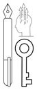 Pen, Key, and Human Head Vector Creativity, Knowledge, and Unlocking Ideas in Minimalist Design Royalty Free Stock Photo