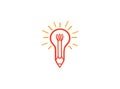 Pen in a light bulb for logo design vector lamp icon draw an illustration on white background