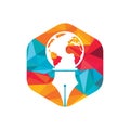 Pen nib and globe logo vector. Education Logo. Institutional and educational vector logo design. Royalty Free Stock Photo