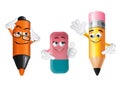 Back to School concept. 3D illustrations of pencil, eraser and marker emoticons characters