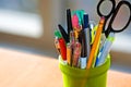 Pen and Pencil Holder on Desk Royalty Free Stock Photo