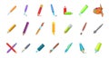 Pen, pencil icon set, cartoon style Royalty Free Stock Photo