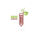 Pen or Pencil sign and green leafs icon vector logo design template.Green Office Template Design.Green office idea