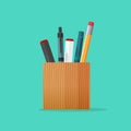 Pen and pencil stationery wooden holder design Royalty Free Stock Photo