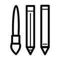 Pen and pencils vector icon. Black and white illustration of set of ballpen. Outline linear school tools icon.