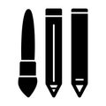 Pen and pencils vector icon. Black and white illustration of set of ballpen. Solid linear school tools icon.