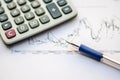 Pen placed over financial statistics and charts Royalty Free Stock Photo