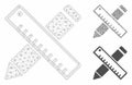 Pen and Ruler Design Tools Vector Mesh 2D Model and Triangle Mosaic Icon