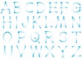 Pen scrath font.Blue vector letters on white background.