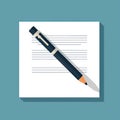 Pen Signature Icon, Undersign Symbol, Underwrite Silhouette, Ratify Flat Icon Royalty Free Stock Photo