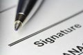 Pen for signature on paper Royalty Free Stock Photo