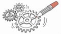 Pen sketching gears, technical drawing and mechanical design process. Vector Design, Generative AI Royalty Free Stock Photo
