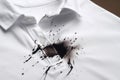 Pen and stain of black ink on white shirt clean. Generate AI
