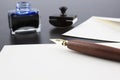 Pen, stamp, envelope, ink pot and wax Royalty Free Stock Photo