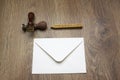 Pen, stamp, envelope, ink pot and wax Royalty Free Stock Photo