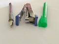 Pen, stapler and highlighter Royalty Free Stock Photo