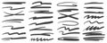 Pen strike line. Strikethrough marker scribble. Pencil and brush stroke. Doodle sketch mark stripes isolated on white