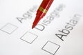 Pen on top 'Disagree' checkbox Royalty Free Stock Photo