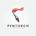 pen torch logo vector illustration design line art logo minimalist
