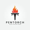 pen torch logo vector illustration design line art logo minimalist