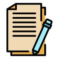 Pen training paper icon color outline vector Royalty Free Stock Photo