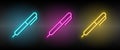 pen vector icon yellow, pink, blue neon set. Tools vector icon Royalty Free Stock Photo