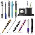 Pen vector office fountainpen or business ballpoint ink and sign of writing tools illustration set of school stationery