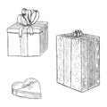 Pen vintage sketch - hand drawn gift boxes.